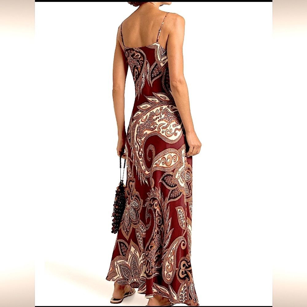 FARM Rio Large burgundy Paisley Maxi Dress/ CREPE DE CHINE FABRIC: L - Picture 4 of 9
